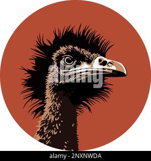 Cartone animato Ostrich Gray Bird Flat Design stile. Illustrazione Vettoriale