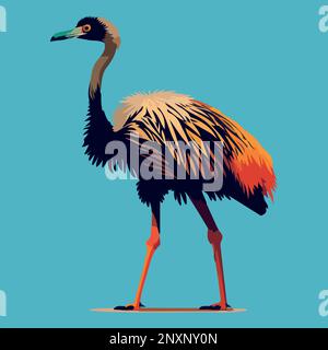 Cartone animato Ostrich Gray Bird Flat Design stile. Illustrazione Vettoriale