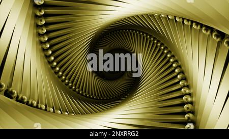 Tunnel a spirale mobile 3D con linee e sfere. Design. Spirale ritorta con linee e punti nel tunnel. Tunnel a spirale come intreccio con linee e cordoni. Foto Stock