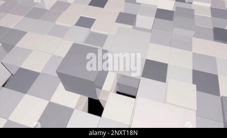 Quadrati volumetrici di salto. Design. Quadrati a danze veloci di colori diversi su uno sfondo nero in astrazione. Riprese in 4K di alta qualità Foto Stock