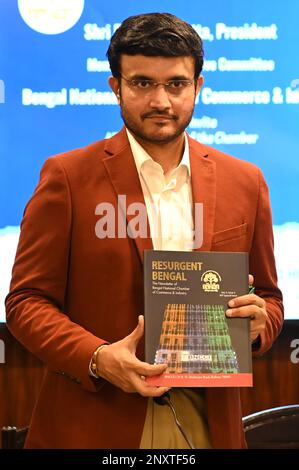 Kolkata, India. 01st Mar, 2023. KOLKATA, INDIA - 1 MARZO: L'ex presidente del BCCI e giocatore di Cricket, Sourav Ganguly, parla durante una sessione interattiva alla Camera Nazionale di Commercio e industria del Bengala il 1 marzo 2023 a Kolkata, India. (Foto di Samir Jana/Hindustan Times/Sipa USA) Credit: Sipa USA/Alamy Live News Foto Stock