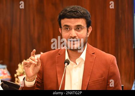 Kolkata, India. 01st Mar, 2023. KOLKATA, INDIA - 1 MARZO: L'ex presidente del BCCI e giocatore di Cricket, Sourav Ganguly, parla durante una sessione interattiva alla Camera Nazionale di Commercio e industria del Bengala il 1 marzo 2023 a Kolkata, India. (Foto di Samir Jana/Hindustan Times/Sipa USA) Credit: Sipa USA/Alamy Live News Foto Stock