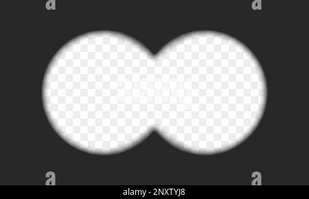 Modello di vista binoculare con campo di sfondo trasparente vuoto. Strumento ottico militare, di caccia o spia per la ricerca, l'ingrandimento, l'esplorazione, il seguito, l'indagine. Illustrazione vettoriale Illustrazione Vettoriale