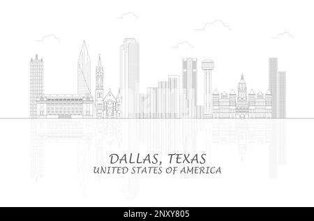 Contorno panorama Skyline della città di Dallas, Texas, Stati Uniti - illustrazione vettoriale Illustrazione Vettoriale