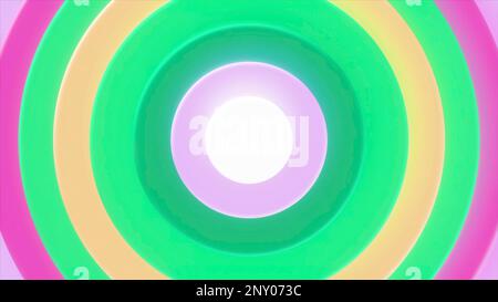 Sfondo di anelli colorati a impulsi. Movimento. I cerchi colorati pulsano a ritmo lento. Sfondo di cerchi colorati che si muovono centralmente e che pulsano. Foto Stock