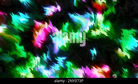 Flussi colorati di emissioni luminose. Movimento. Sfondo con onde in movimento spot di luce colorata. Movimenti ondulati di punti luminosi colorati di radiazione Foto Stock