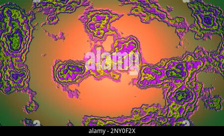Animazione con schema liquido mobile di microbi. Movimento. Animazione astratta dei punti di malattia in movimento. Animazione microscopica con movimenti colorati di Foto Stock