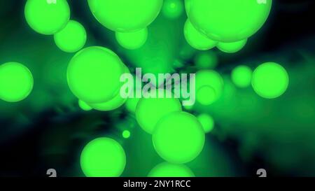 Sfondo nero. Design.diverse dimensioni di colore verde chiaro luccica in diverse parti dello sfondo volare in luoghi diversi. Alta qualità 4K Foto Stock