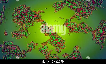Sfondo rosso e verde. Movimento. Il neon blot in astrazione che si spezza in direzioni diverse. Riprese in 4K di alta qualità Foto Stock