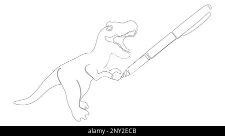 Una linea continua di Tyrannosaurus Rex disegnata con una matita, pennarello. Concetto di vettore di illustrazione a linea sottile. Disegno di contorno idee creative. Illustrazione Vettoriale