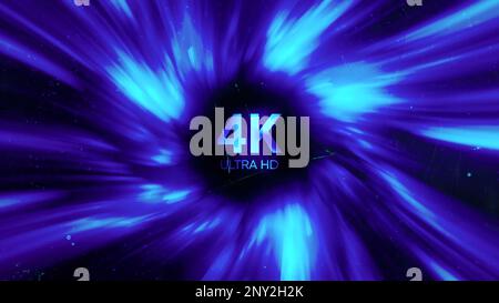Tunnel iperspaziale colorato astratto attraverso il vortice del tempo spaziale. Movimento. Lo spazio interstellare sci Fi viaggia attraverso il foro del wormhole con iscrizione 4K ultra hd Foto Stock