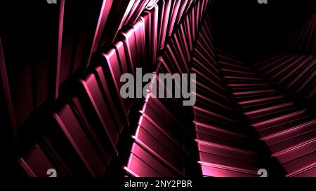 Volare in un tunnel di forma rotonda. Movimento. Tubo come tunnel rosa scuro con riflessi chiari sulle pareti Foto Stock