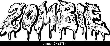 Carattere zombie fusione testo scritta a mano parole illustrazioni vettoriali illustrazioni per il tuo lavoro logo, merchandise t-shirt, adesivi e disegni di etichette, Illustrazione Vettoriale