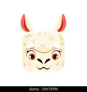Cartoon agnello kawaii faccia quadrata animale, isolato vettore bambino RAM personaggio ritratto. Pulsante app, icona, elemento grafico di una creatura di allevamento ovino o montone Illustrazione Vettoriale