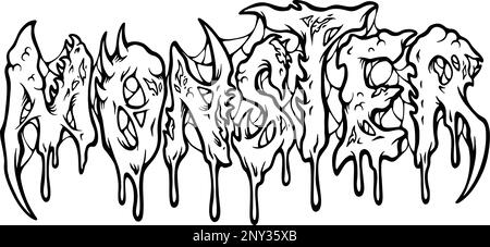 Fusione carattere mostro scritta a mano parola monocromatico vettore illustrazioni per il vostro logo di lavoro, merchandise t-shirt, adesivi e disegni di etichette, poster Illustrazione Vettoriale