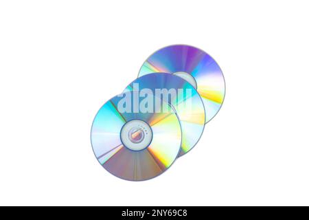 Dischi DVD isolati su sfondo bianco Foto Stock