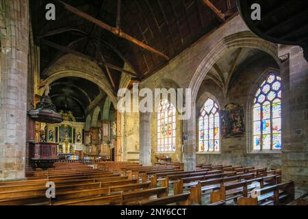 Interno Gotico Chiesa Eglise Saint-Sulpice, Fougeres, Dipartimento di Ille-et-Vilaine, Bretagna Breizh Regione, Francia Foto Stock
