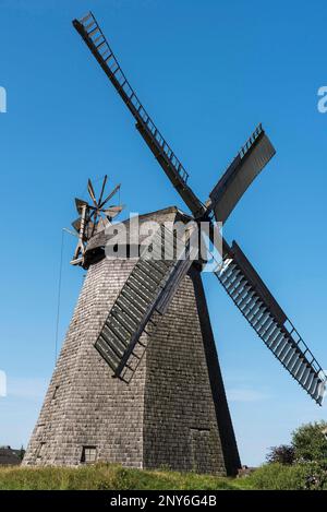 Mulino a vento, Bierde, Petershagen, Minden-Luebecke, Vestfalia orientale-Lippe, Renania settentrionale-Vestfalia, Germania Foto Stock