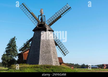 Mulino a vento, Bierde, Petershagen, Minden-Luebecke, Vestfalia orientale-Lippe, Renania settentrionale-Vestfalia, Germania Foto Stock