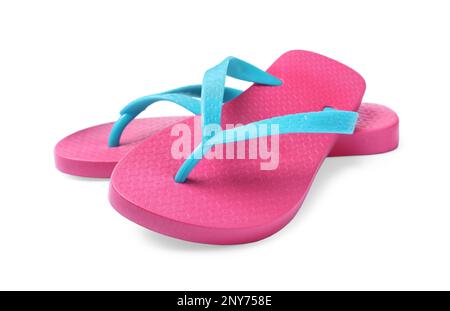 Coppia di infradito rosa isolato su bianco Foto Stock