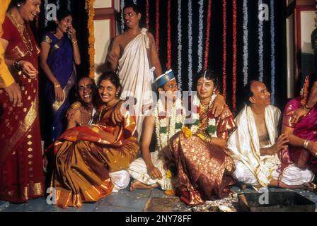 Sequenza di nozze di Udupi Madhwa Brahmin a Karnataka, India Foto Stock