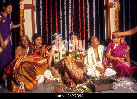 Sequenza di nozze di Udupi Madhwa Brahmin a Karnataka, India, Asia Foto Stock