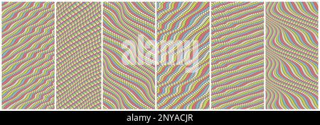 Sfondo ondulato punteggiato con illusione ottica. Schema puntini polka astratto. illustrazione vettoriale 3d. Illustrazione Vettoriale