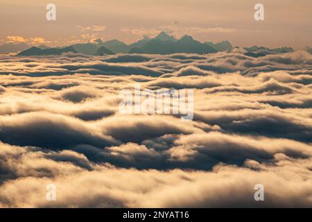 Vista da Zugspitze sulle Alpi Lechtaler e Silvretta, Alpi Bavaresi, Garmisch Partenkirchen, Baviera, Alpi, Germania, Europa Foto Stock