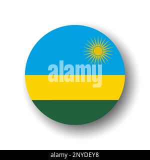 Bandiera Rwanda - icona a forma di cerchio o badge vettoriale piatto con ombra sfumata. Illustrazione Vettoriale