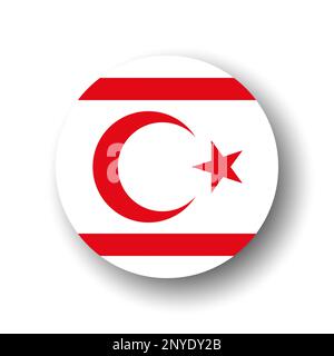 Bandiera Cipro del Nord - icona a forma di cerchio o badge vettoriale piatto con ombra sfumata. Illustrazione Vettoriale