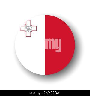 Bandiera Malta - icona a forma di cerchio o badge vettoriale piatto con ombra sfumata. Illustrazione Vettoriale