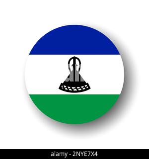 Bandera Lesotho - icona a forma di cerchio o badge vettoriale piatto con ombra sfumata. Illustrazione Vettoriale