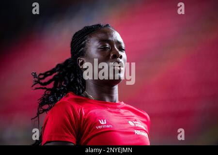 Il belga Anne Zagre ha ritratto in azione durante i preparativi in vista della 37th° edizione dei Campionati europei di atletica al coperto, a Istanbul, in Turchia, giovedì 02 marzo 2023. I campionati si svolgono dal 2 al 5 marzo. FOTO DI BELGA JASPER JACOBS Foto Stock