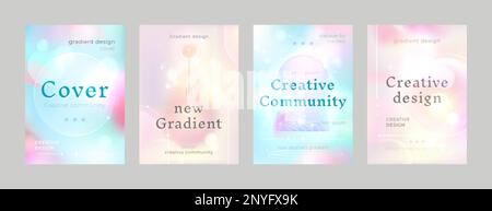 Poster o volantini con sfondo olografico. Copertina con colori pastello tenui forme geometriche e sfumatura o effetto ombre neon. Banner sfocatura con illustrazione vettoriale con sfondo luminoso. Illustrazione Vettoriale