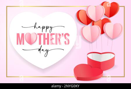 Buono Happy Mothers Day con cuori di carta e confezione regalo Heart. Vector Mother's Day design per banner o vendita di offerte speciali. Mamma migliore di sempre Illustrazione Vettoriale