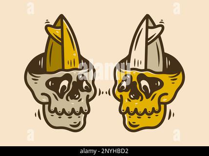 Disegno grafico del cranio con tavola da surf Illustrazione Vettoriale