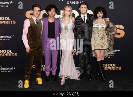 Los Angeles, Stati Uniti. 01st Mar, 2023. Nick Pugliese, Kristian Flores, Peyton List, Spencer MacPherson e Sarah Yarkin partecipano all'arrivo della Paramount School Spirits Premiere al Masonic Lodge di Los Angeles, CA il 1 marzo 2023. (Foto di Corine Solberg/Sipa USA) Credit: Sipa USA/Alamy Live News Foto Stock