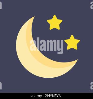 luna e stelle. Mezza luna. Luna di mezzaluna. Luna con stelle nel cielo notturno. Illustrazione vettoriale. Illustrazione Vettoriale