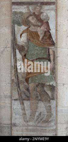 Affresco nell'Abbazia di Sant'Antimo a Montalcino, Toscana, Italia Foto Stock