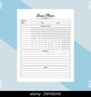 Modello di diario interno KDP per il pianificatore delle lezioni. Modello di controllo giornaliero delle note di classe e dello strumento di controllo delle informazioni dello studio. Registro interno KDP. Lesso dello studente Illustrazione Vettoriale