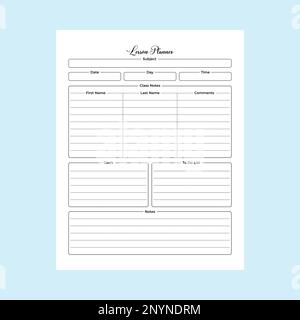 Pianificazione giornaliera delle lezioni per gli interni KDP degli studenti. Modello per il tracker delle attività quotidiane degli studenti e il pianificatore delle lezioni. Notebook interno KDP. Lesso di classe quotidiana Illustrazione Vettoriale