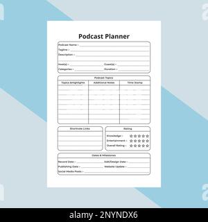 Pianificatore di podcast giornale interno KDP. Radio stazione normale controllo attività e modello di registro degli sponsor elenco. Giornale interno KDP. Podcast tutti i giorni t Illustrazione Vettoriale