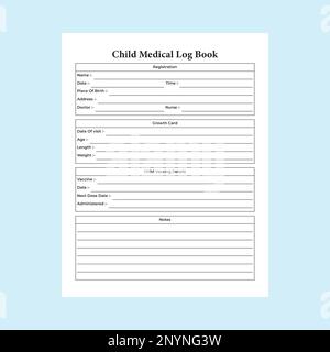 Libro di registro medico per bambini interno KDP. Strumento di controllo delle informazioni sulla vaccinazione infantile e modello di tracciatore della crescita. Notebook interno KDP. Attività quotidiane per bambini e Bi Illustrazione Vettoriale