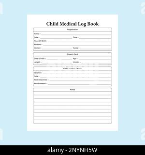 Informazioni mediche per bambini tracker interno KDP. Bambini informazioni mediche e modello di notebook di carta di crescita. Registro interno KDP. Attività regolari per bambini Illustrazione Vettoriale