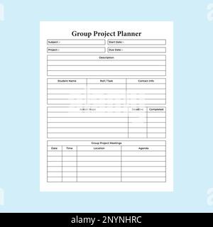 Group project planner interni KDP. Organizzatore di progetti di gruppo dello studente e modello di tracciamento delle informazioni. Notebook interno KDP. Studio scopo gruppo pro Illustrazione Vettoriale