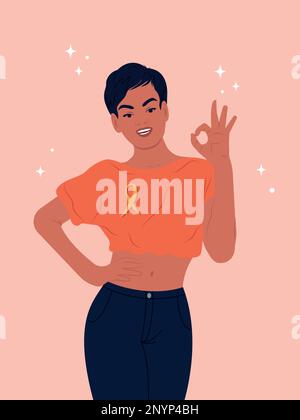 Nastro di consapevolezza dell'endometriosi. Giornata mondiale di consapevolezza dell'endometriosi. Una donna afroamericana e un simbolo della salute delle donne.Vector illustrazione piatta. Illustrazione Vettoriale