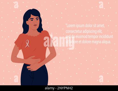 Nastro di consapevolezza dell'endometriosi. Una donna afroamericana e un simbolo della salute delle donne. Giornata mondiale di consapevolezza dell'endometriosi. Illustrazione piatta vettoriale. Illustrazione Vettoriale