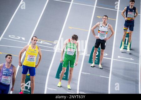 Istanbul, Turchia Giovedì 02 Marzo 2023. Il belga Aurele Vandeputte ha ritratto in azione durante la serie della gara maschile 800m alla 37th edizione dei Campionati europei di Atletica Indoor, a Istanbul, in Turchia, giovedì 02 marzo 2023. I campionati si svolgono dal 2 al 5 marzo. FOTO DI BELGA JASPER JACOBS Foto Stock