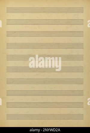 Modello di pagina spartiti vuota. Pagina a righe con stave di nota. Illustrazione Vettoriale
