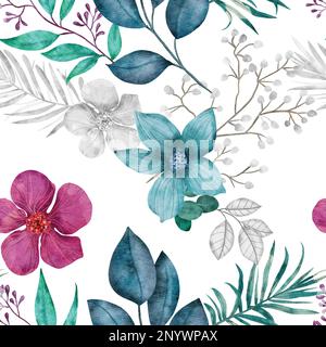 Motivo ricorrente senza cuciture fiore floreale disegnato a mano Foto Stock